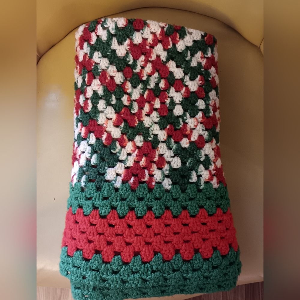 Handmade Christmas Crochet/Knit Small Afghan.  52" X 34"